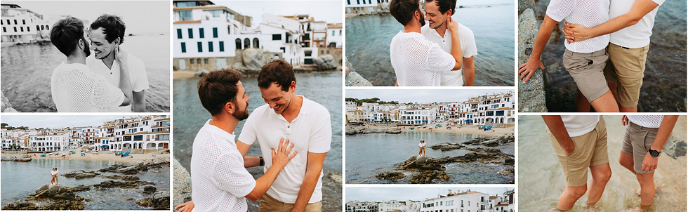 Momento Capturado en la Costa Brava. Un instante memorable durante una sesión de preboda en la hermosa Costa Brava con Leandro Navall Films, resaltando la alegría de la pareja en un pintoresco entorno costero.