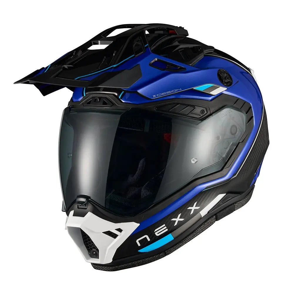 Thumbnail: NEXX X.RL Raid Blue White adventure motorcycle helmet with clear and photochromic shields.