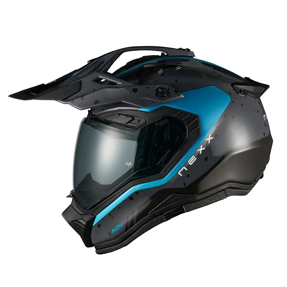 NEXX XRL Yuma Grey Blue X.Rally motorcycle helmet with Pinlock 120 anti-fog lens.