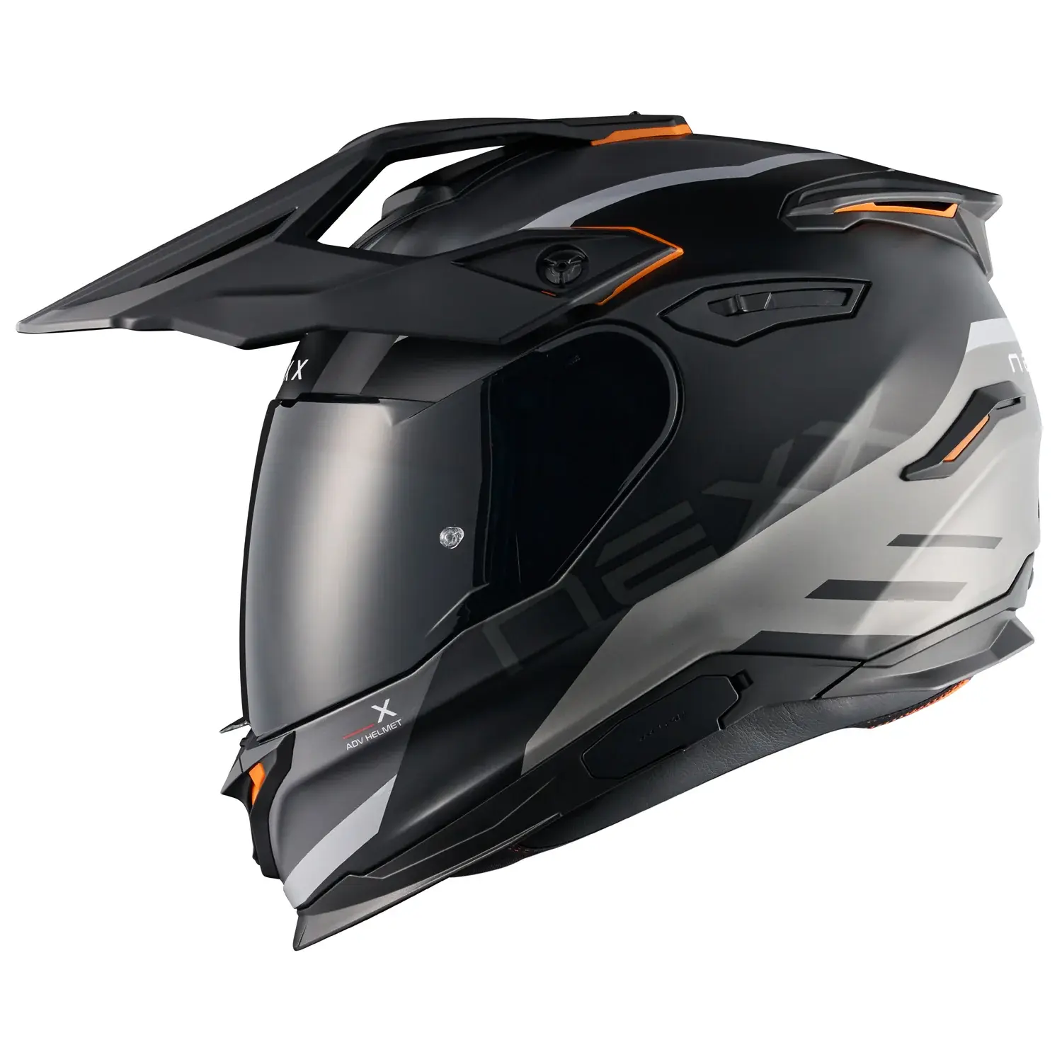 Left side view of NEXX Y.TRAVL Quest Matte Black Gray motorcycle helmet