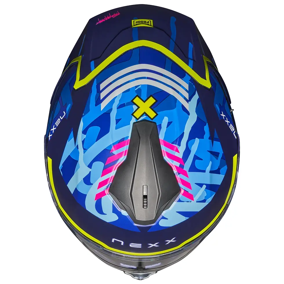 Thumbnail: NEXX Y.100 Racer Urbangram Matte Blue Neon helmet with dark smoke shield