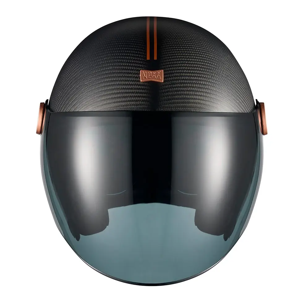 NEXX XG30 Noire Matte Carbon open-face motorcycle helmet with dark smoke flat shield and integrated sun visor.