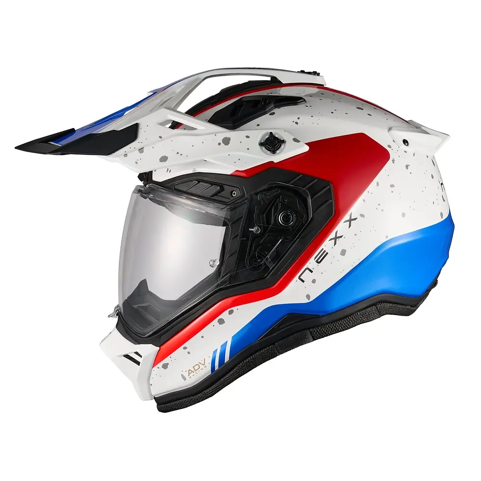 NEXX XRL Yuma Blue Red X.Rally motorcycle helmet with Pinlock 120 anti-fog lens.
