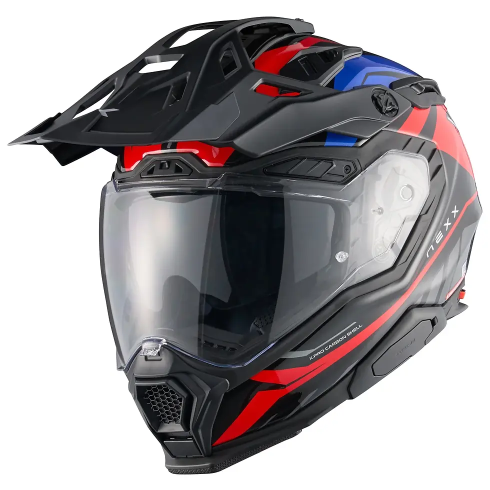 Thumbnail: NEXX X.WED 3 Gobi Red Blue adventure helmet right side profile