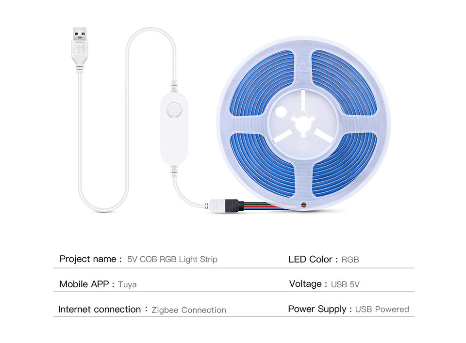 Thumbnail: RGB LED Smart Life Zigbee Controller COB LED Strip USB Lights 5V Tuya Wifi Switc