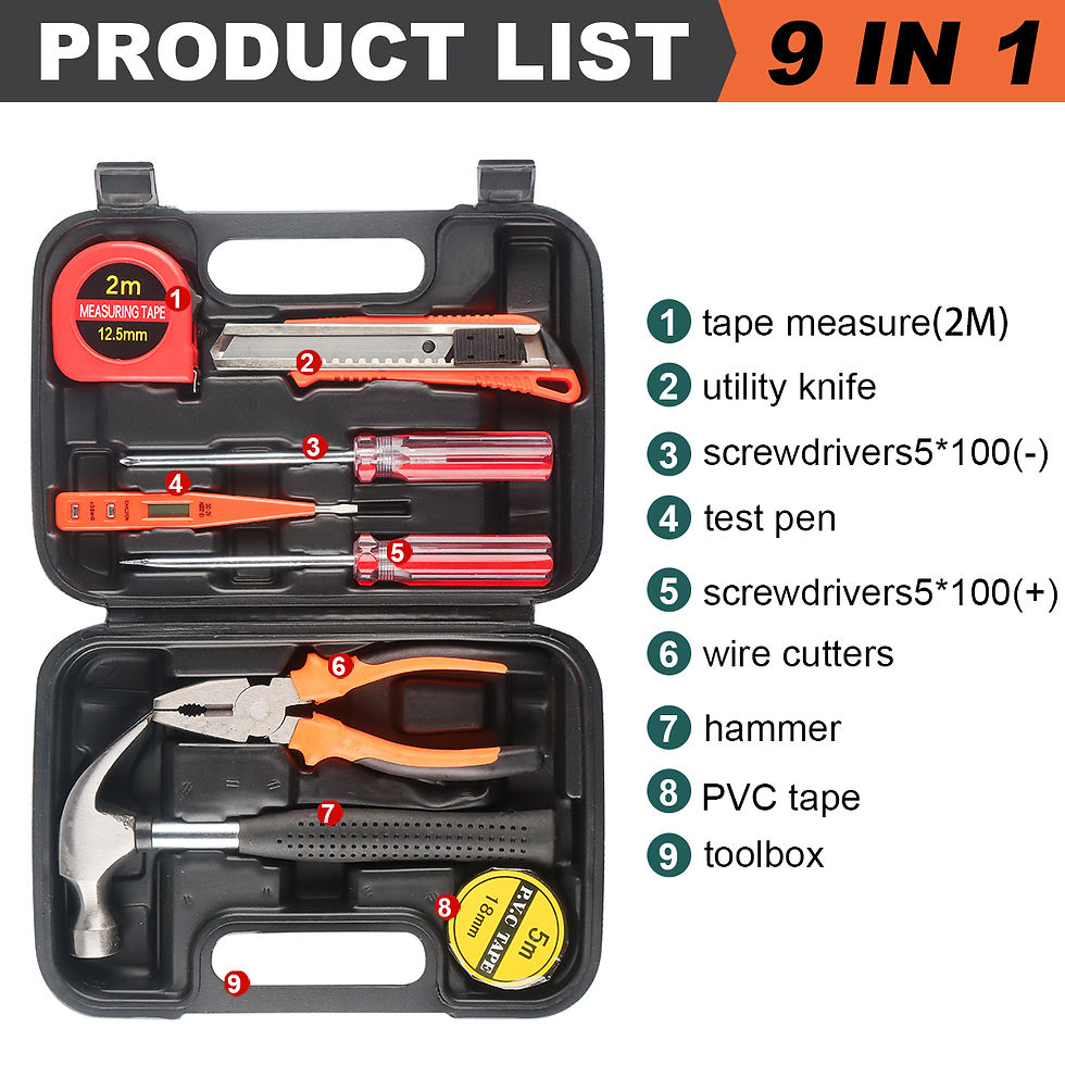 Thumbnail: 8/9/12/13Piece Tools Set General House hold Hand Tool Kit with Plastic Toolbox S