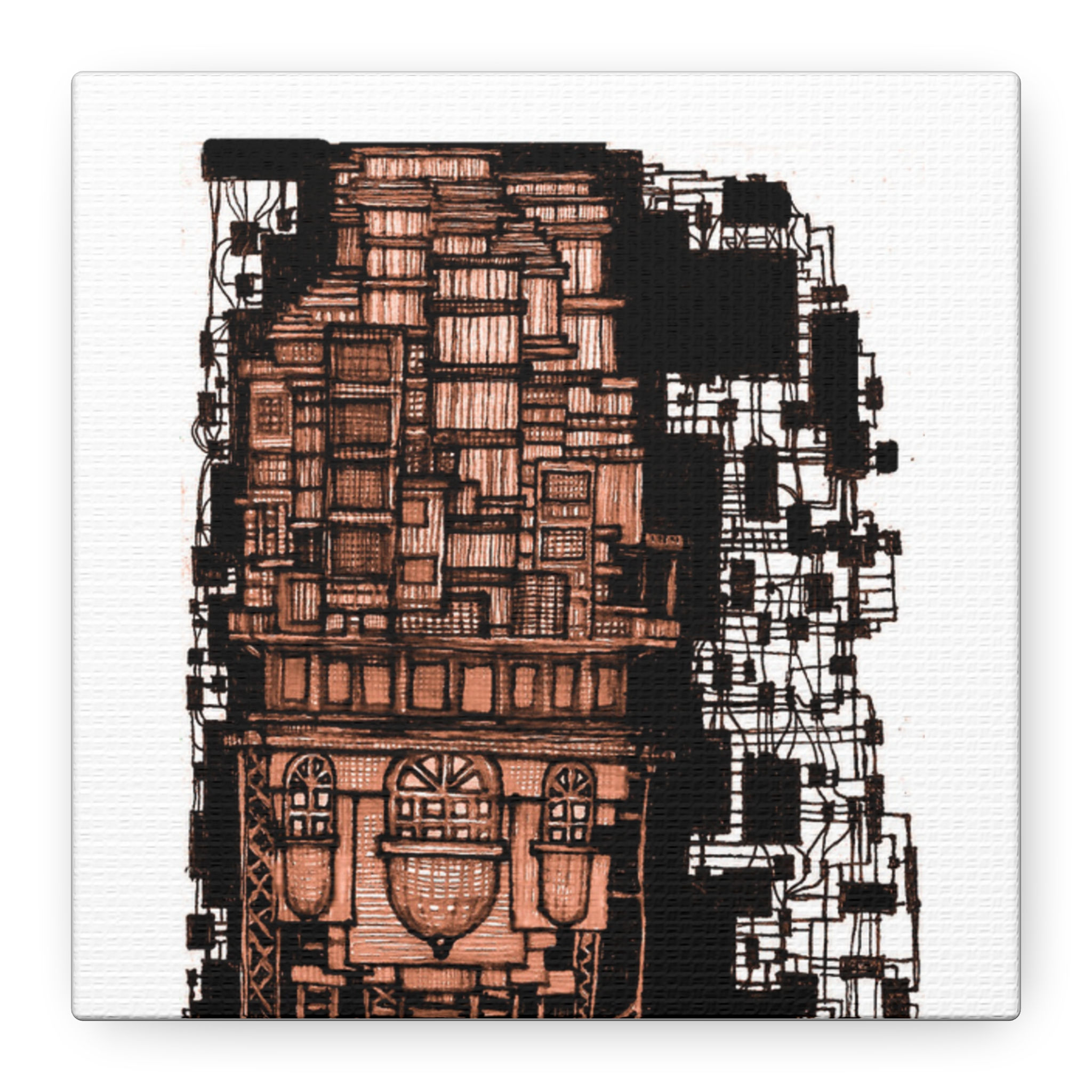 wall canvas - sepia wifi tower 