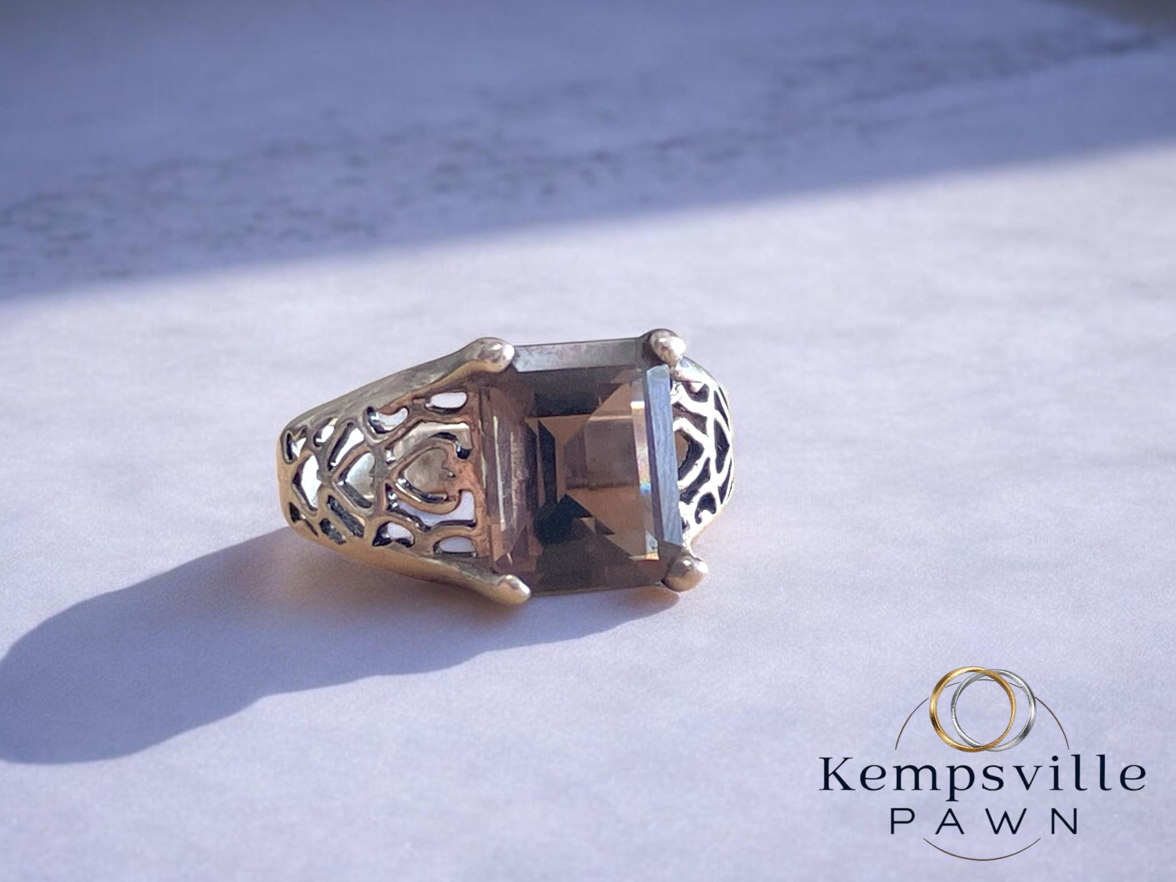 Sterling Silver Emerald-Cut Smokey Quartz Filigree Ring