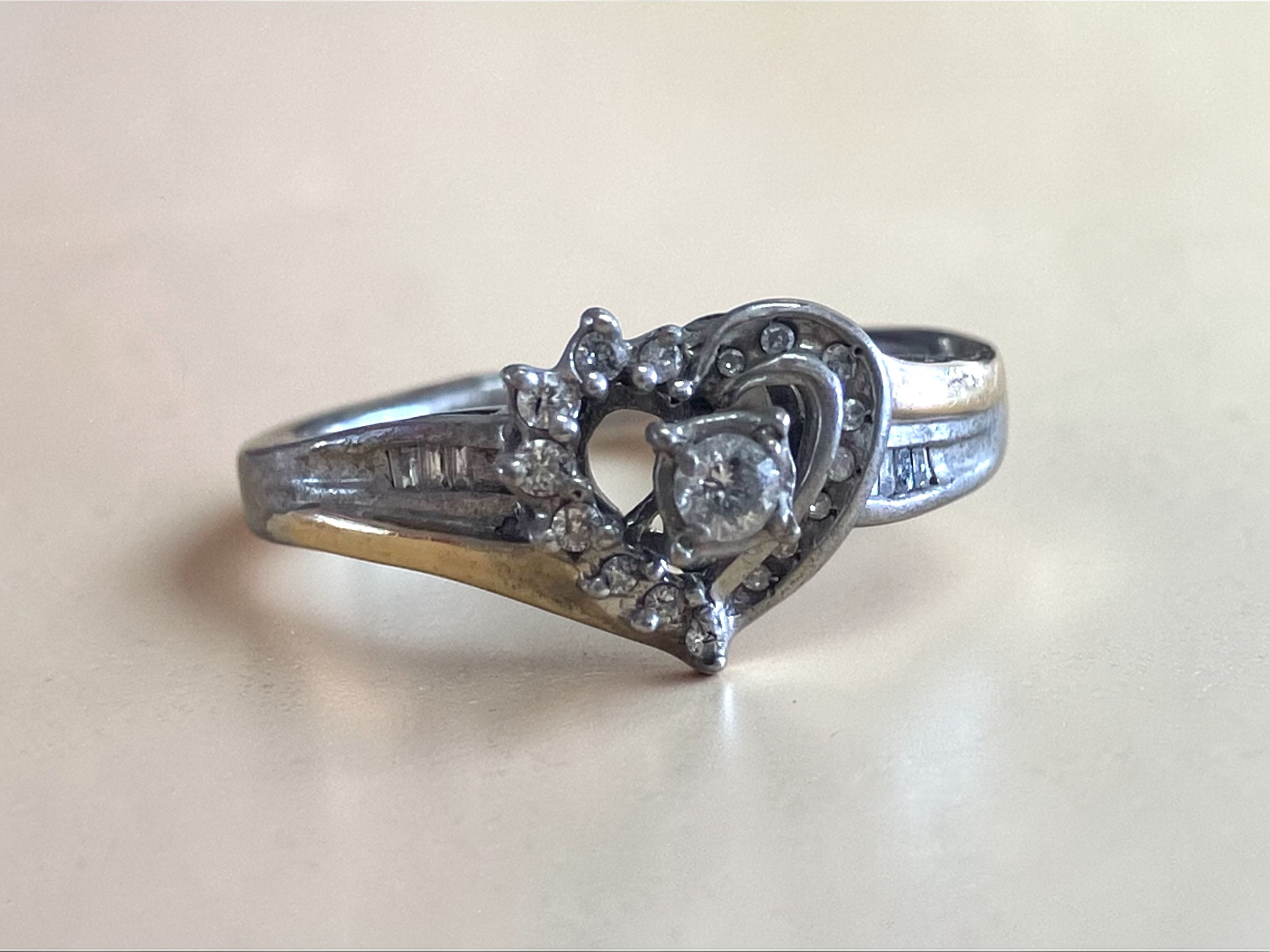 Open Heart Diamond Frame Sterling Silver & 14K Gold Ring