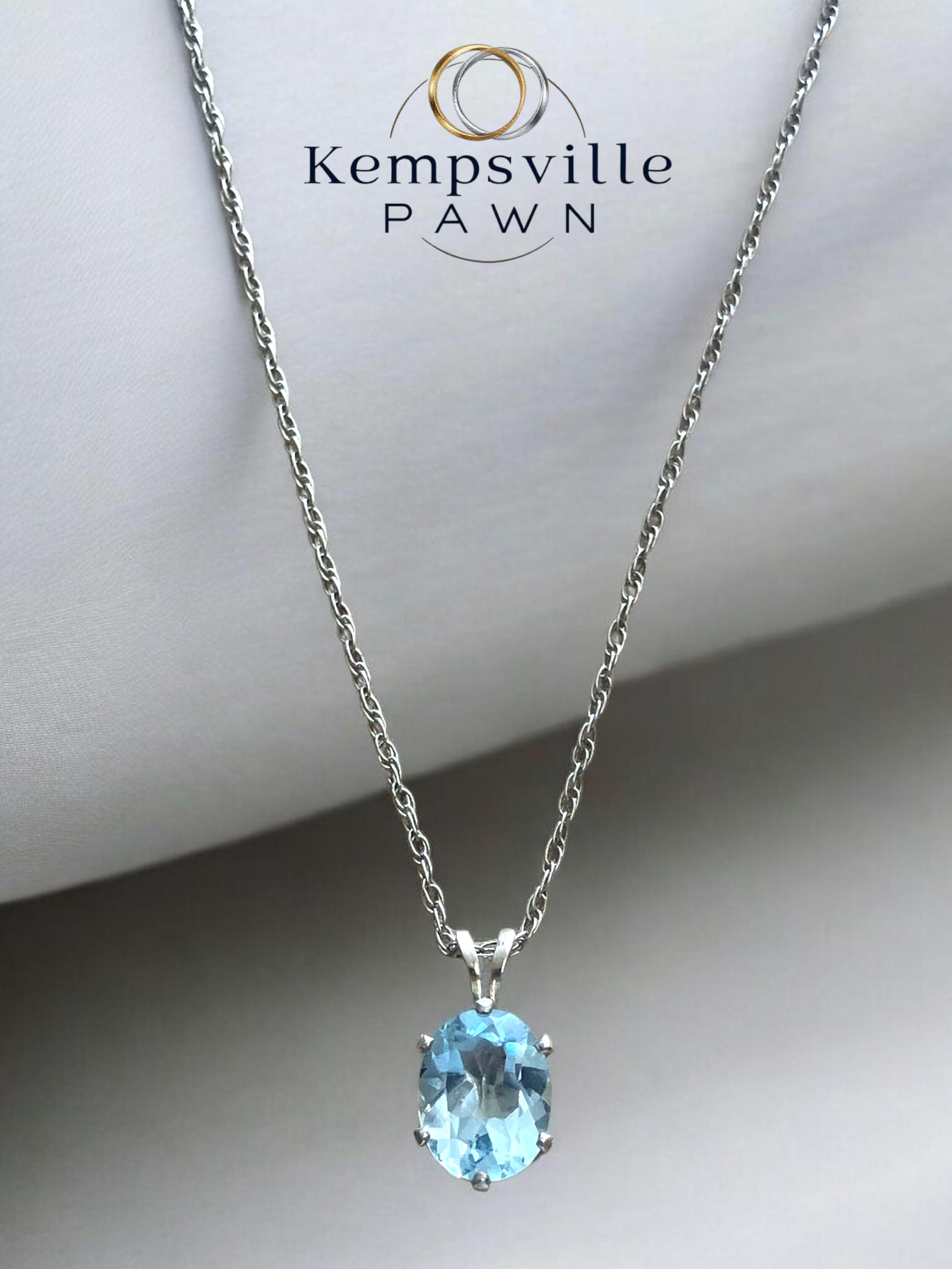 Sterling Silver Oval Cut Blue DQ CZ Solitaire Twist Necklace