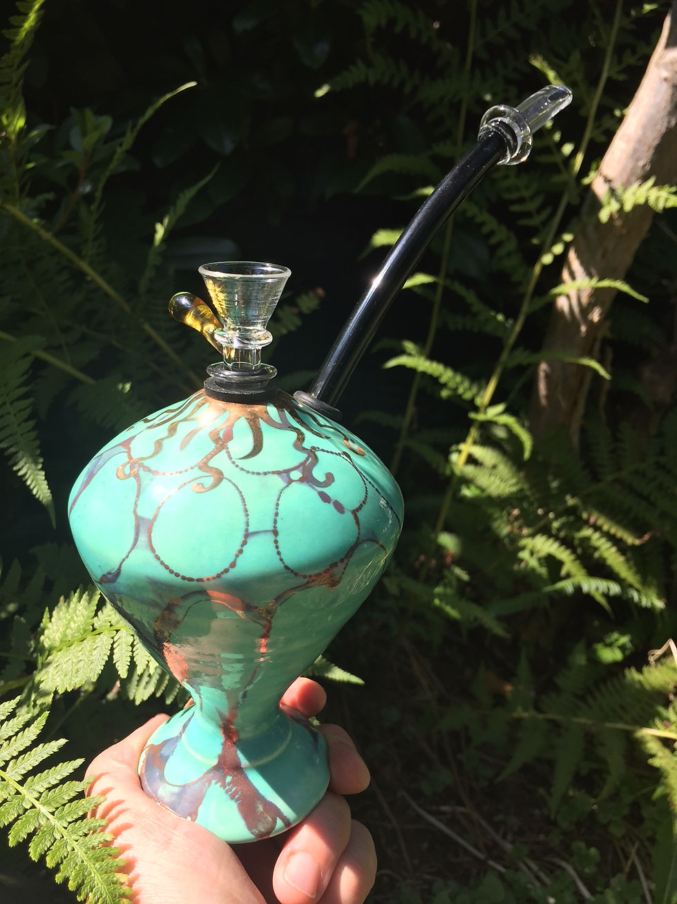 Ancient Creations Ceramics  'Hookette' in iced mint with a backdrop of green ferns