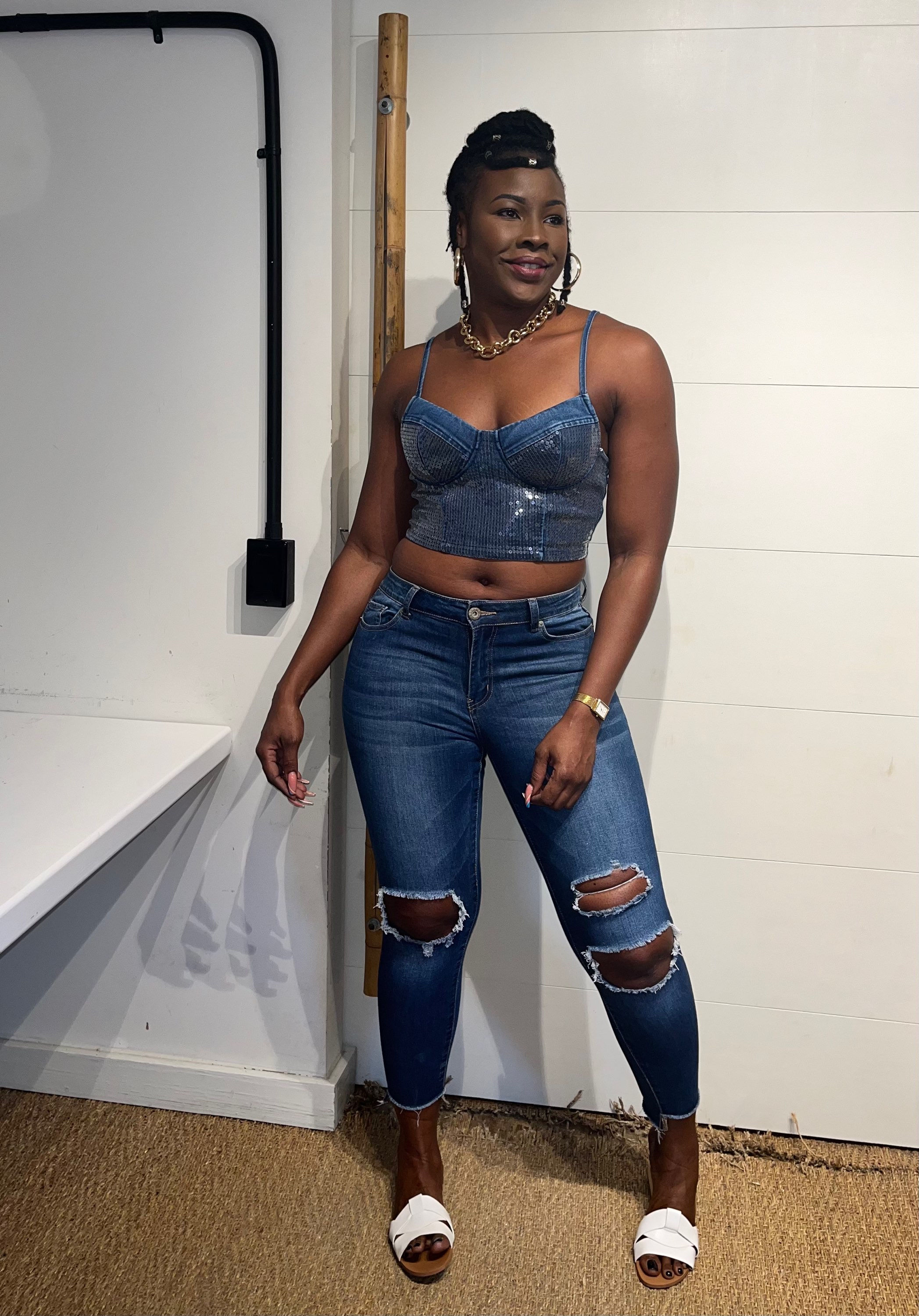 Jean Sequenced Crop Top