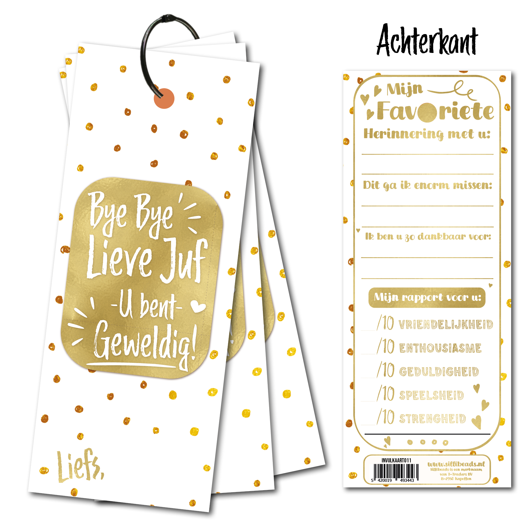 Invulkaart - Bye Bye Lieve Juf Gold (Verpakt per 15)