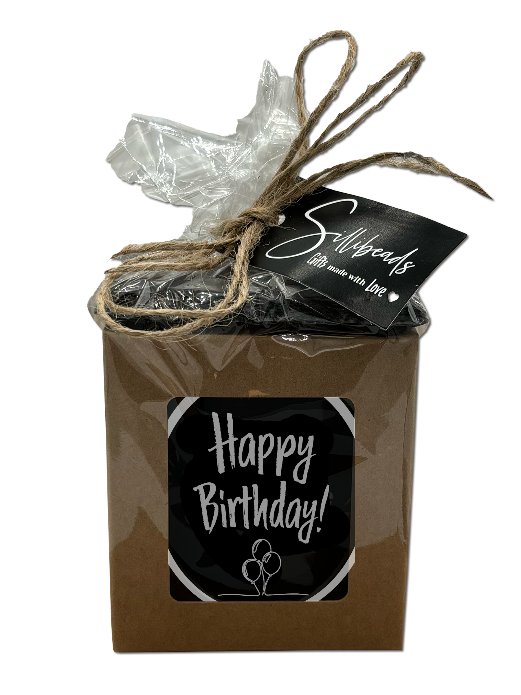 Coaster met Geurkaars in Craft Doos - "Happy Birthday!"