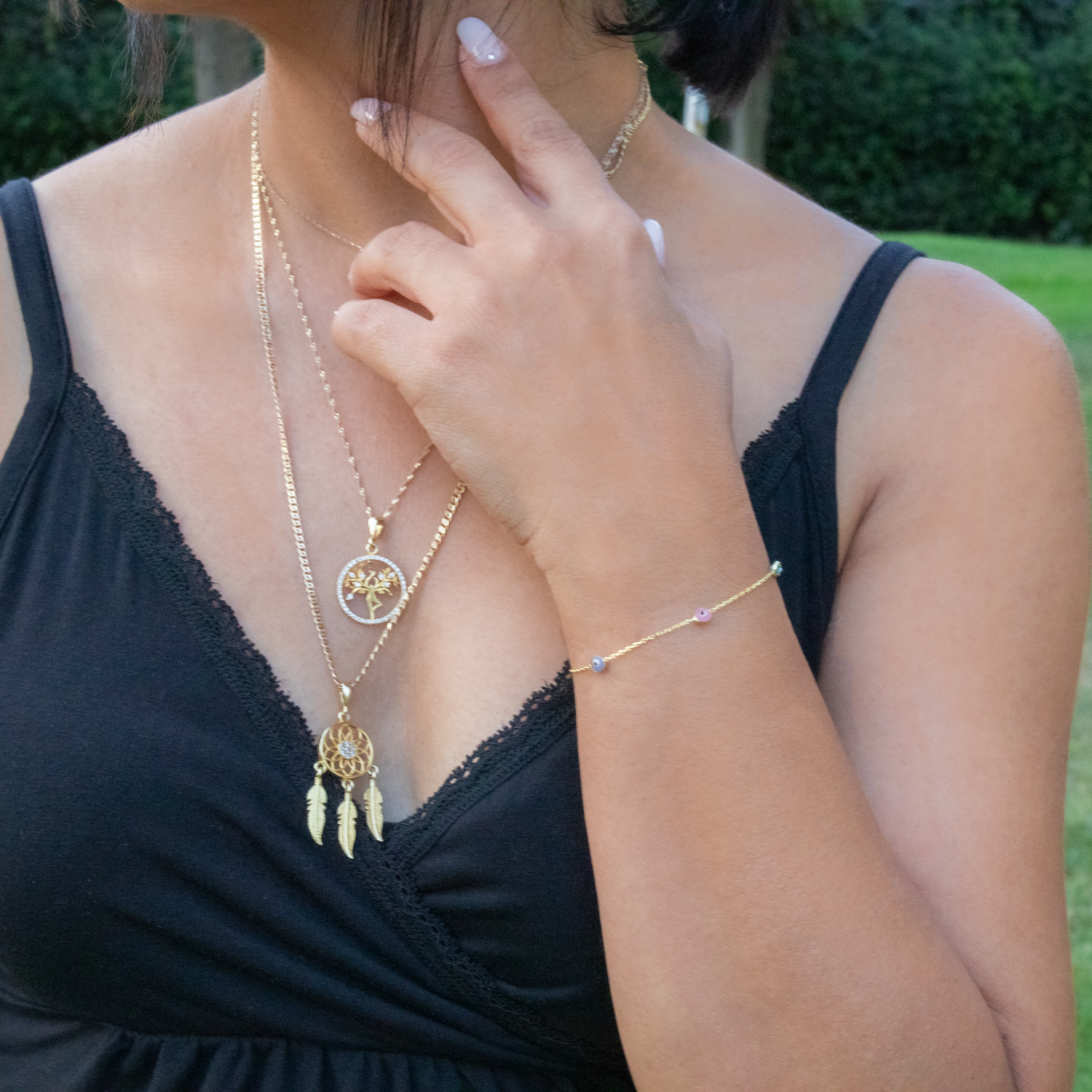 Mix Renkli Nazar Boncuklu Zincir Model Kadın Bileklik | 925 Ayar Gerçek Gümüş |