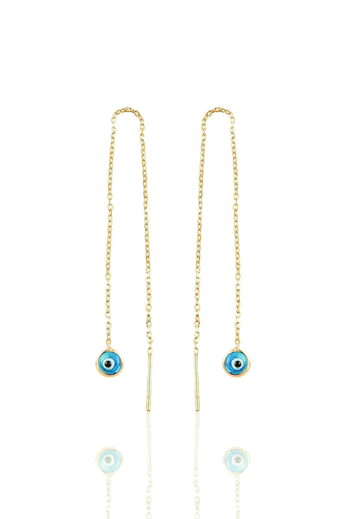 Göz Boncuğu Zincir Model Gümüş Kadın Küpe