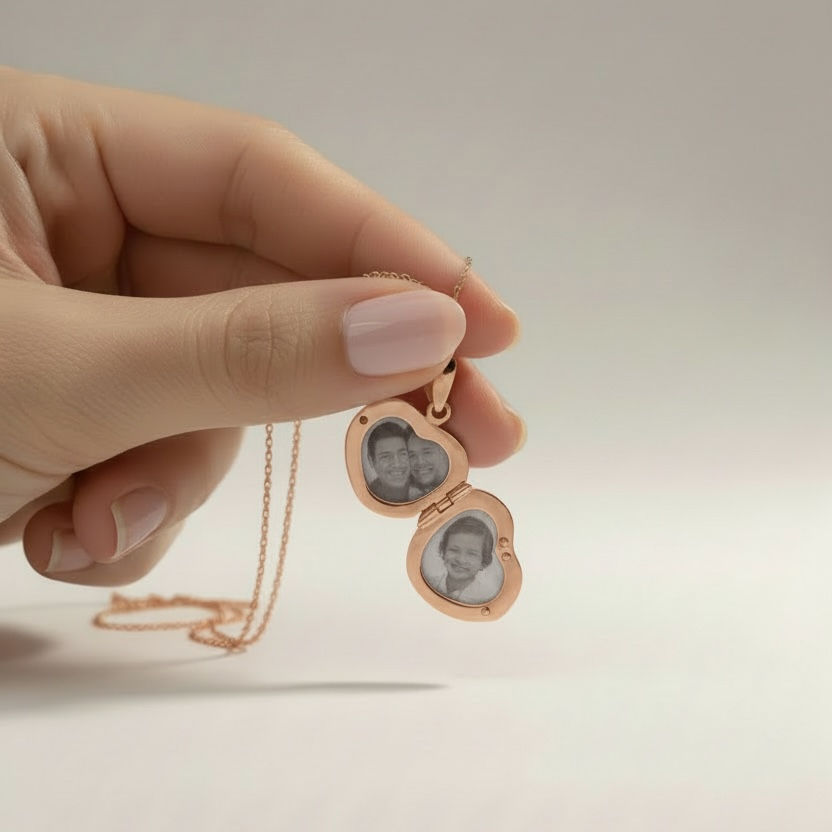 Kalp Kapaklı Resimlik Kadın Kolye