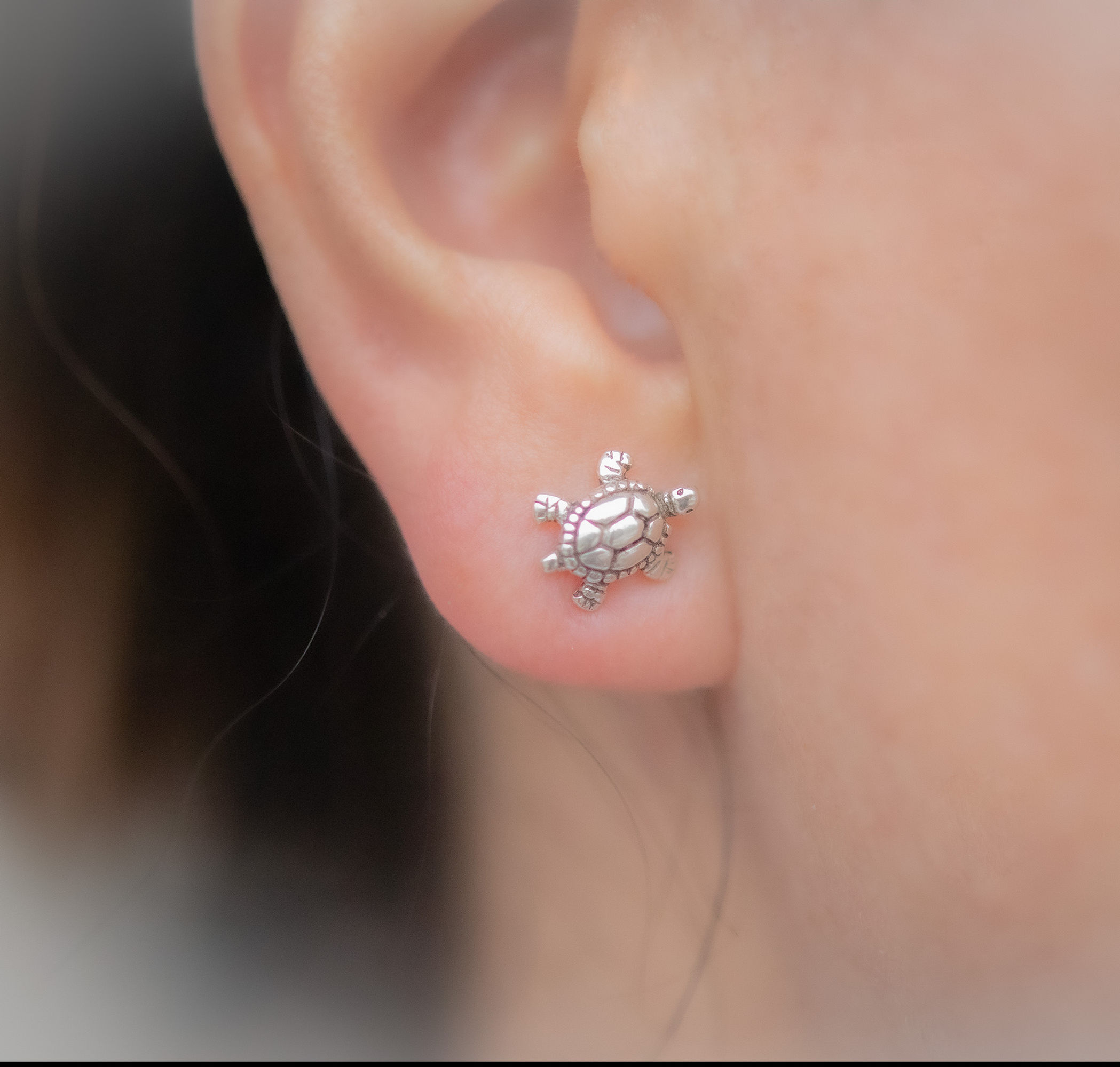 Kaplumbağa Gümüş Kadın Küpe