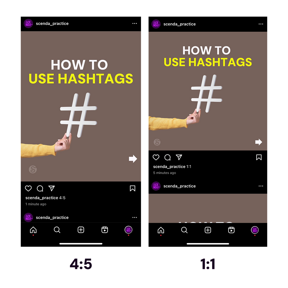 Side-by-side images of a 4:5 Instagram post and a 1:1 Instagram post