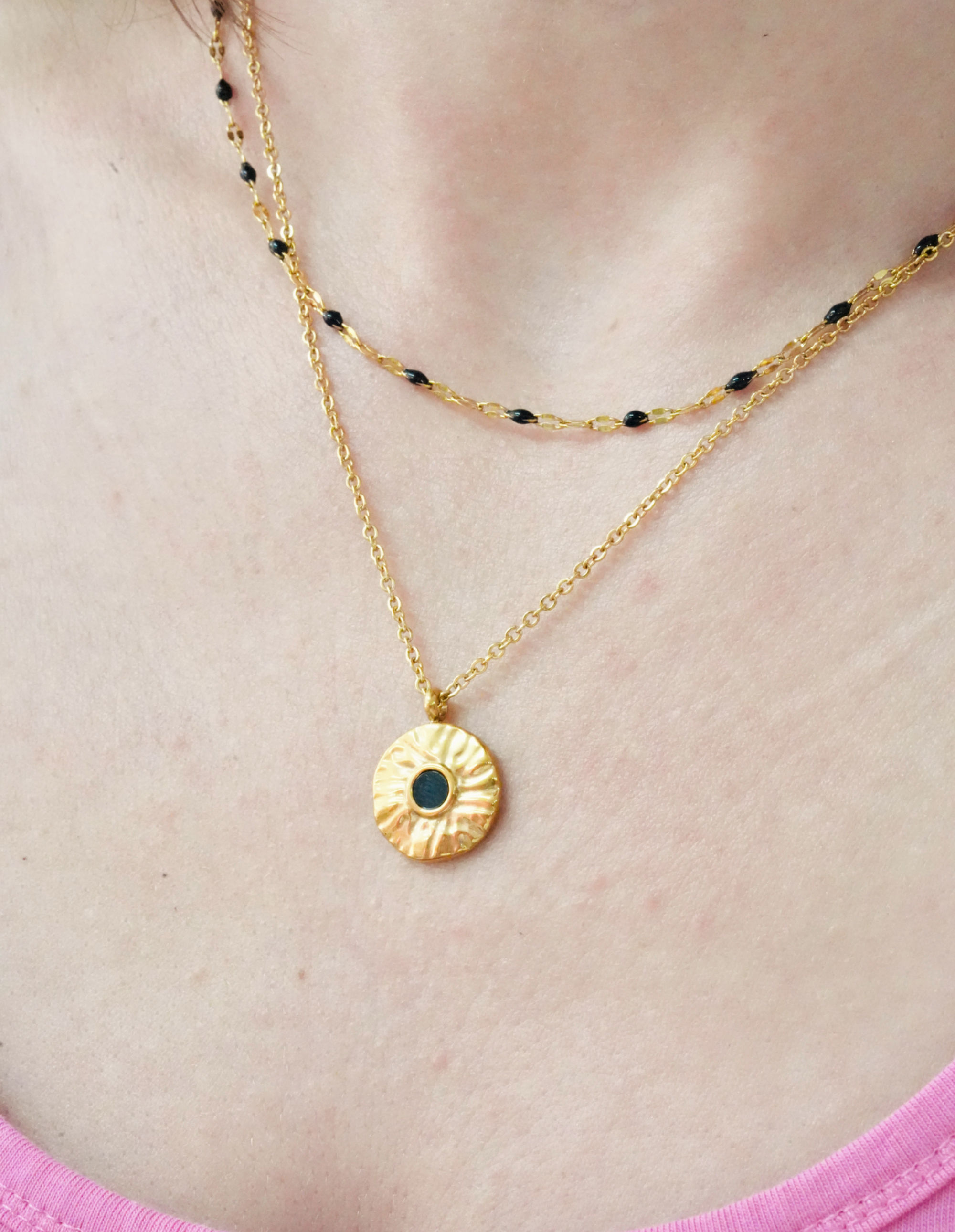 Collier double COP001 noir/doré