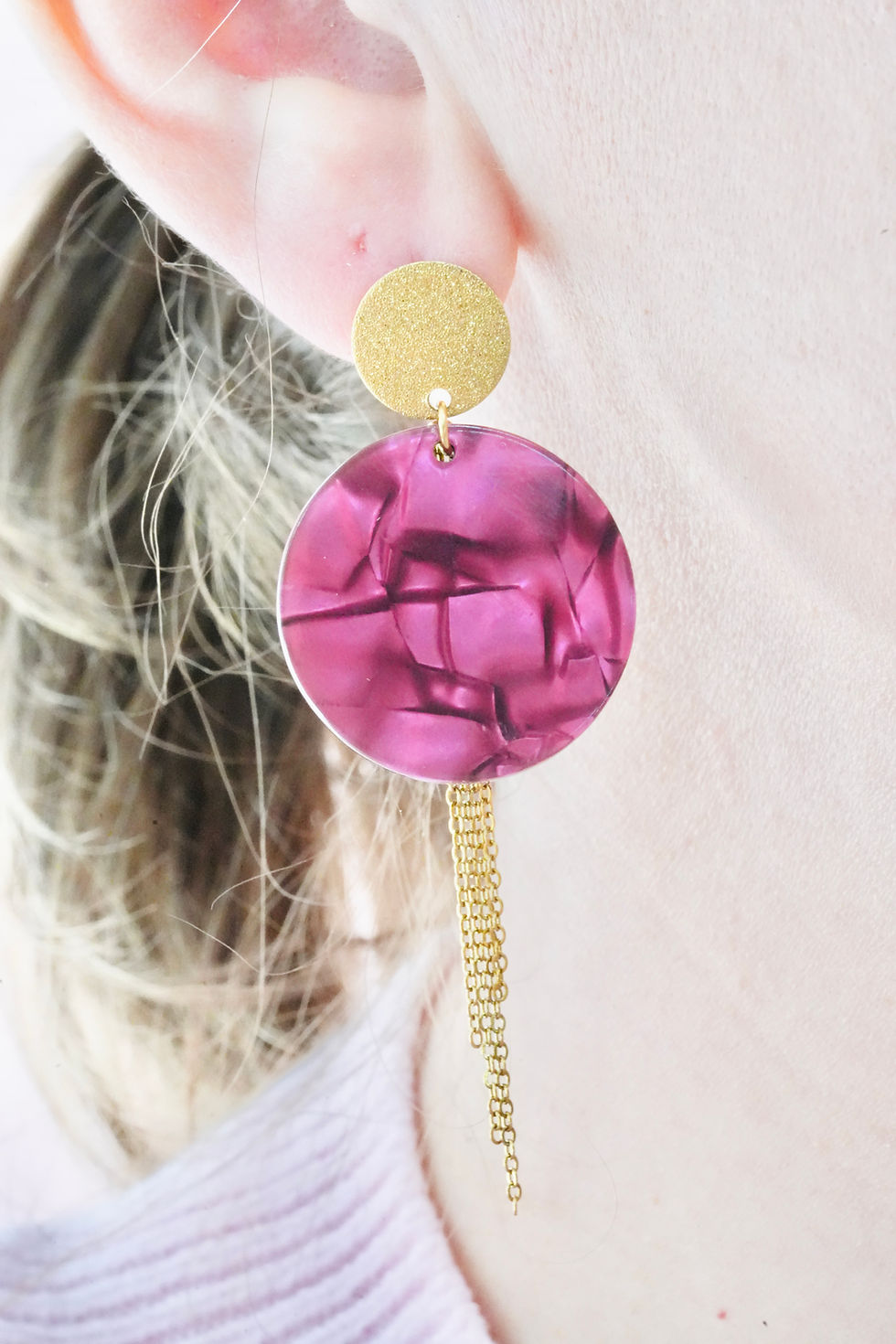 Thumbnail: Boucles d'oreilles BOP014  bordeaux/dorées