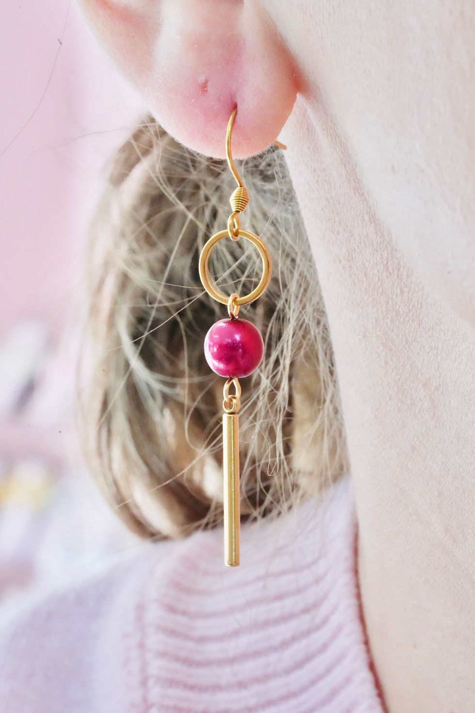 Thumbnail: Boucles d'oreilles BOP012  bordeaux/dorées