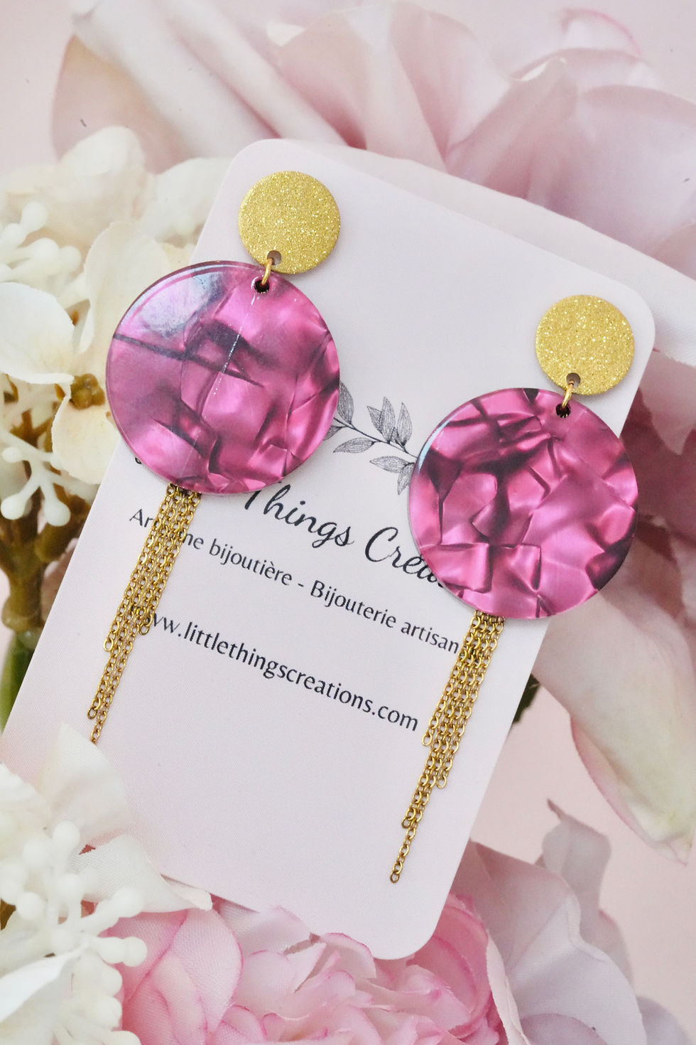 Thumbnail: Boucles d'oreilles BOP014  bordeaux/dorées
