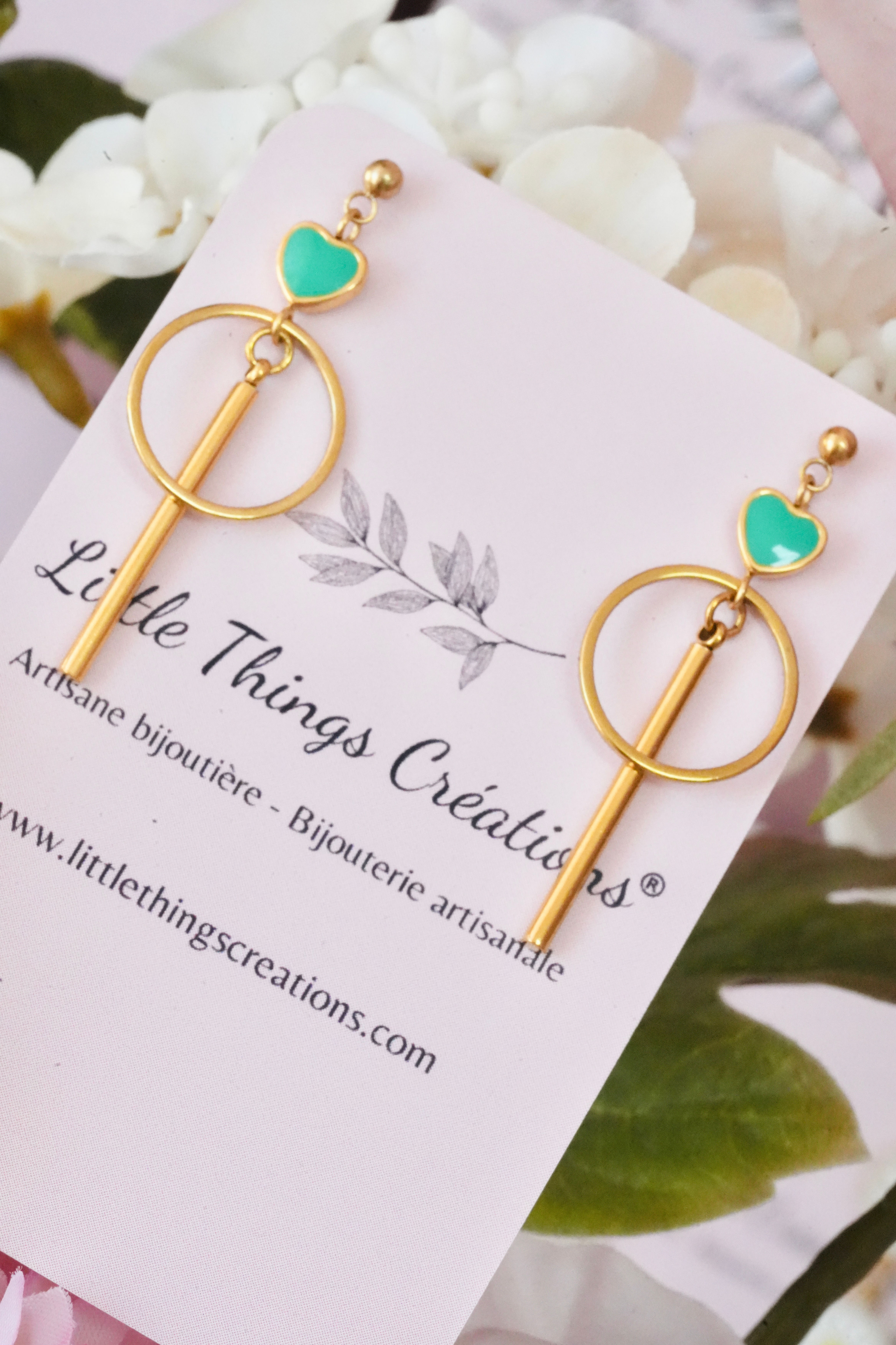 Boucles d'oreilles BOP010 vertes/dorées