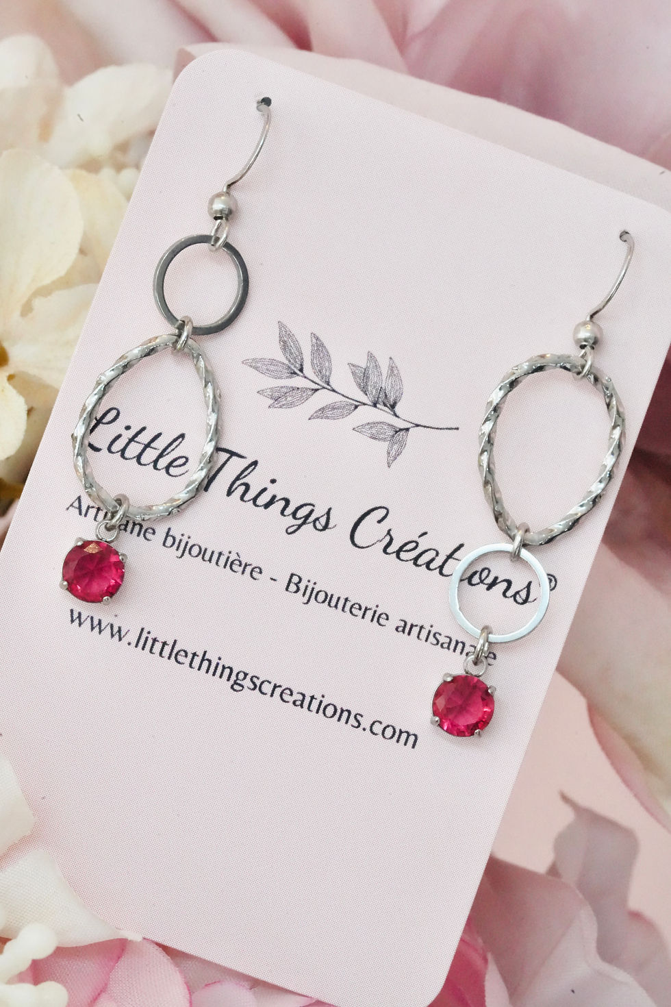 Thumbnail: Boucles d'oreilles BOP013  bordeaux/argentées
