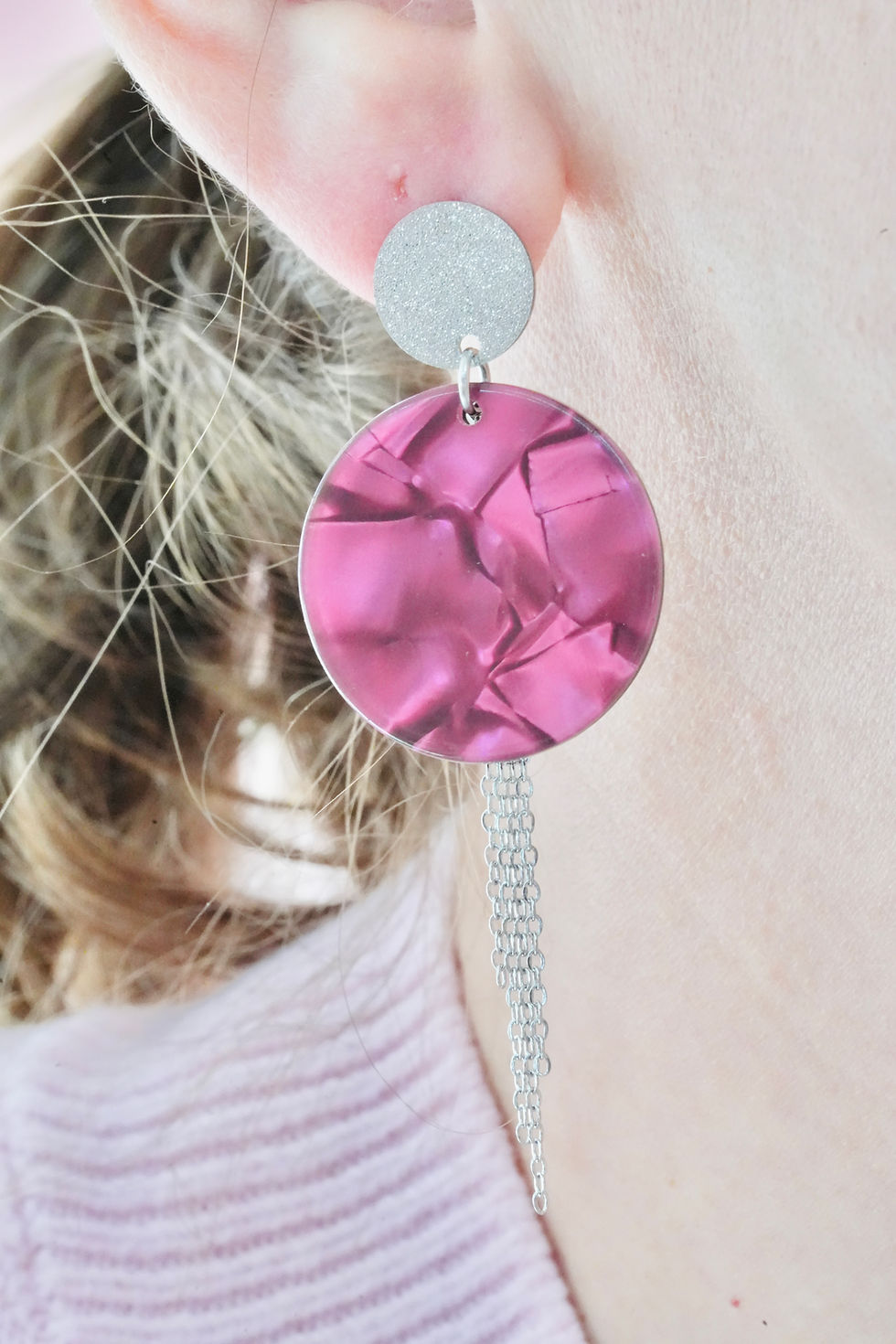 Thumbnail: Boucles d'oreilles BOP014  bordeaux/argentées