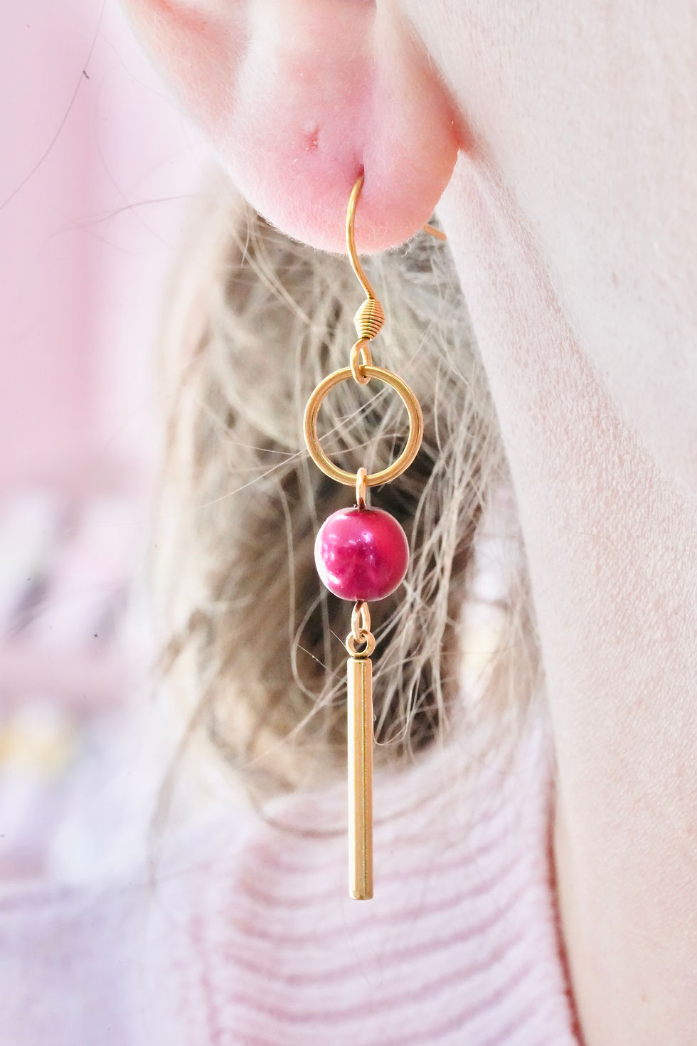 Thumbnail: Boucles d'oreilles BOP012  bordeaux/dorées
