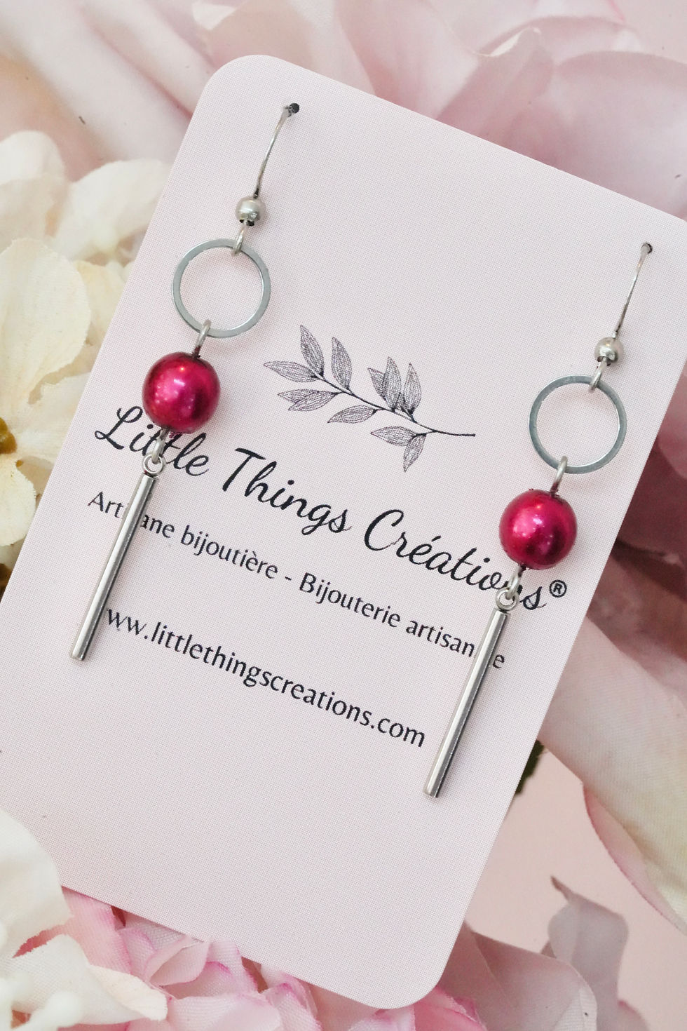 Miniature : Boucles d'oreilles BOP012  bordeaux/argentées
