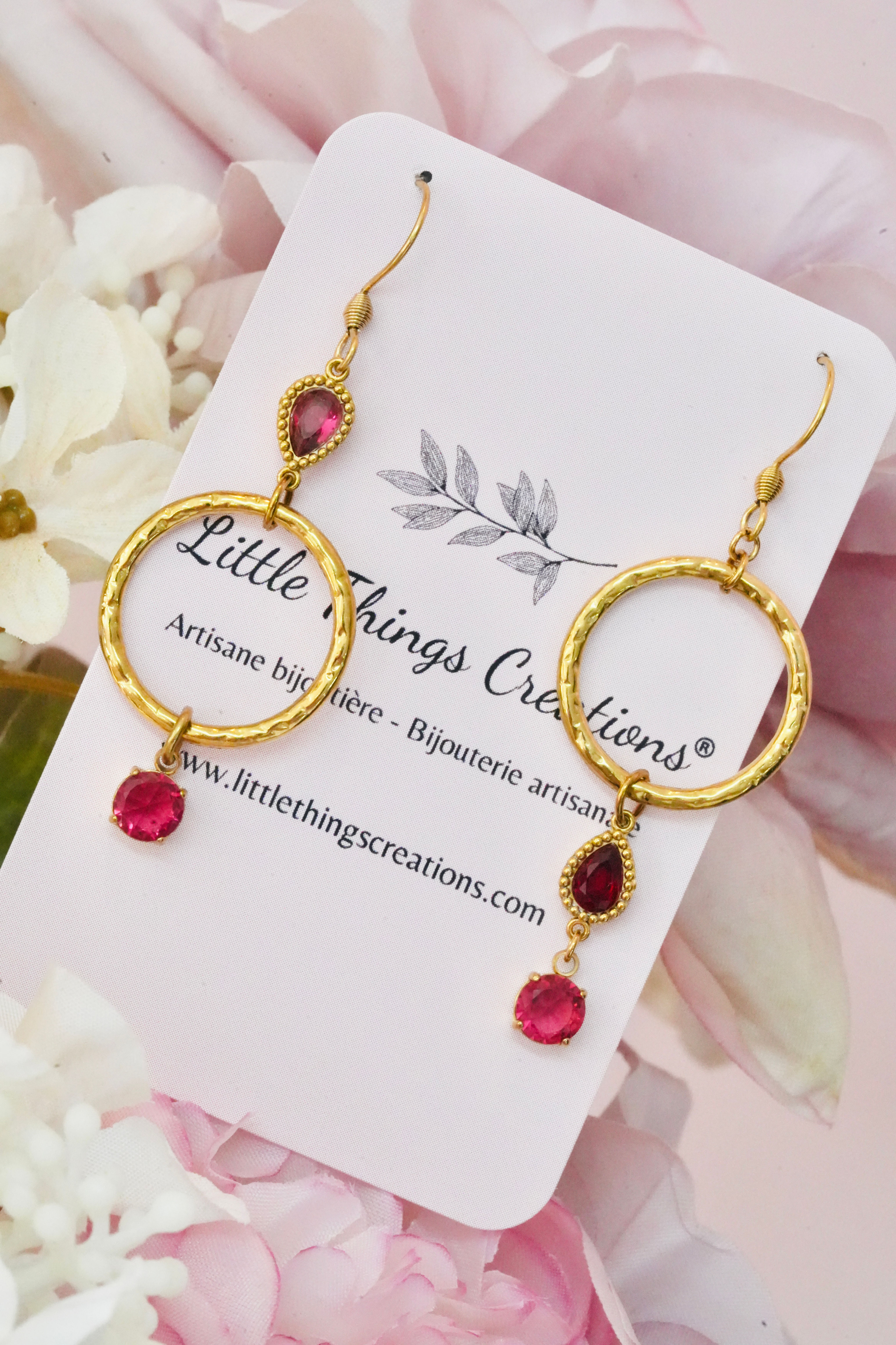 Boucles d'oreilles BOP013 bordeaux/dorées