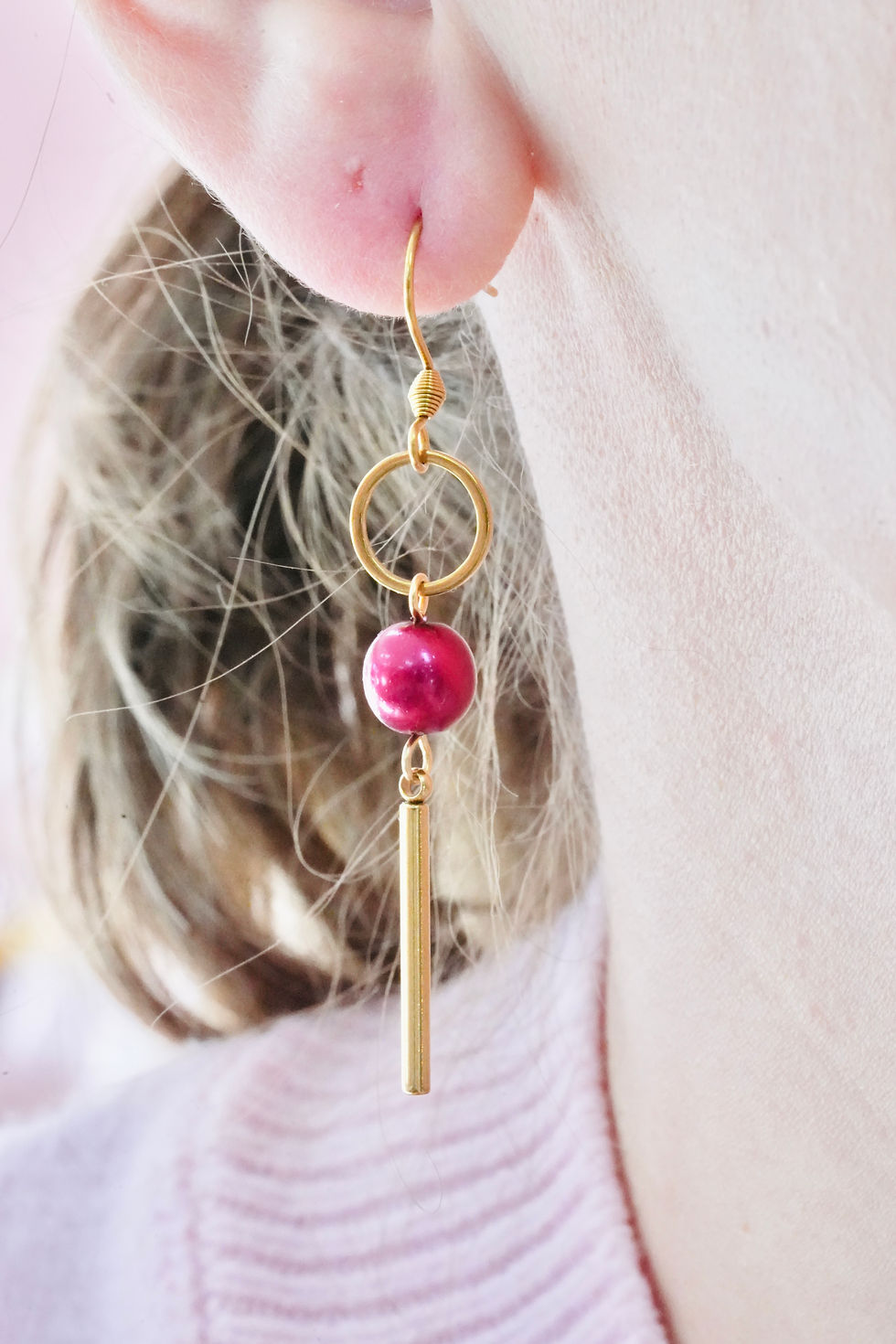 Thumbnail: Boucles d'oreilles BOP012  bordeaux/dorées