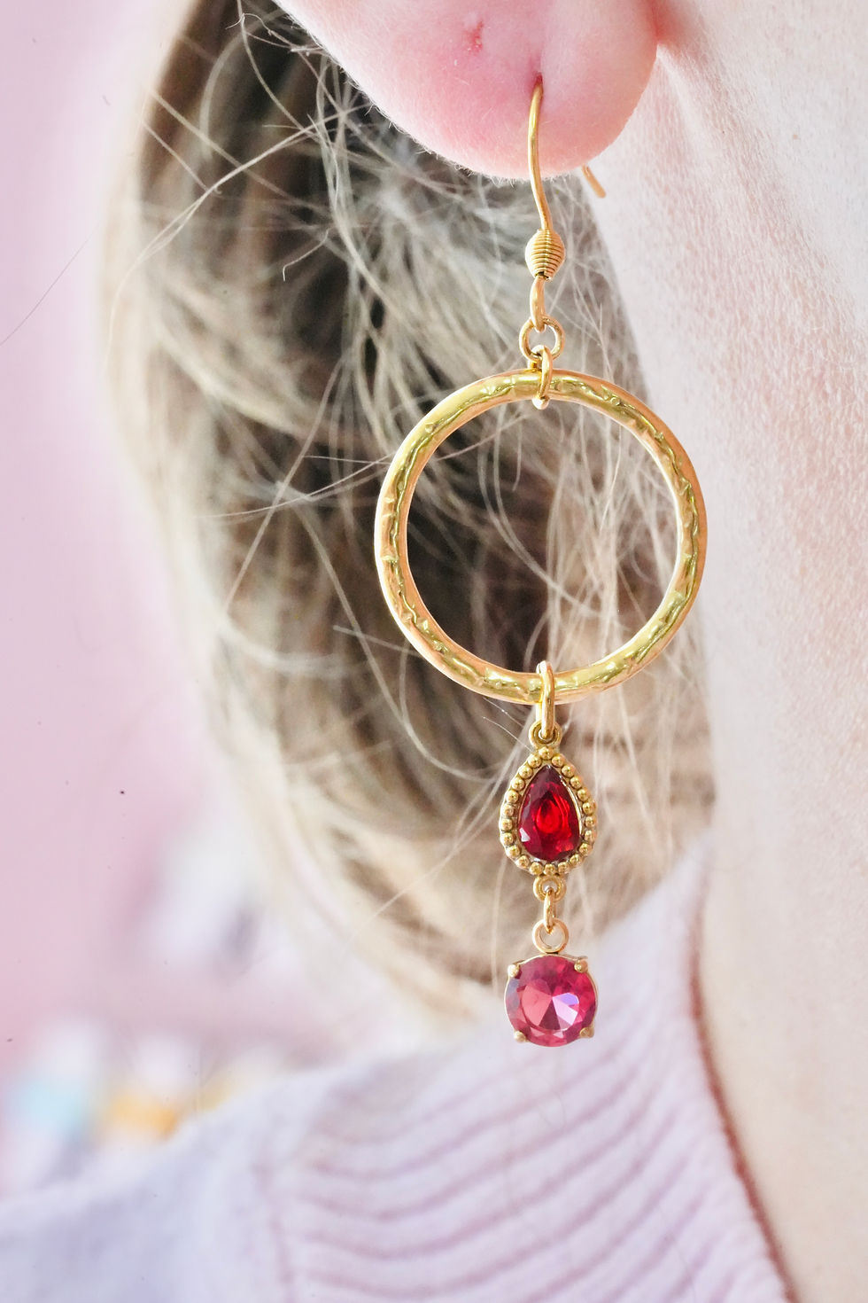 Thumbnail: Boucles d'oreilles BOP013  bordeaux/dorées