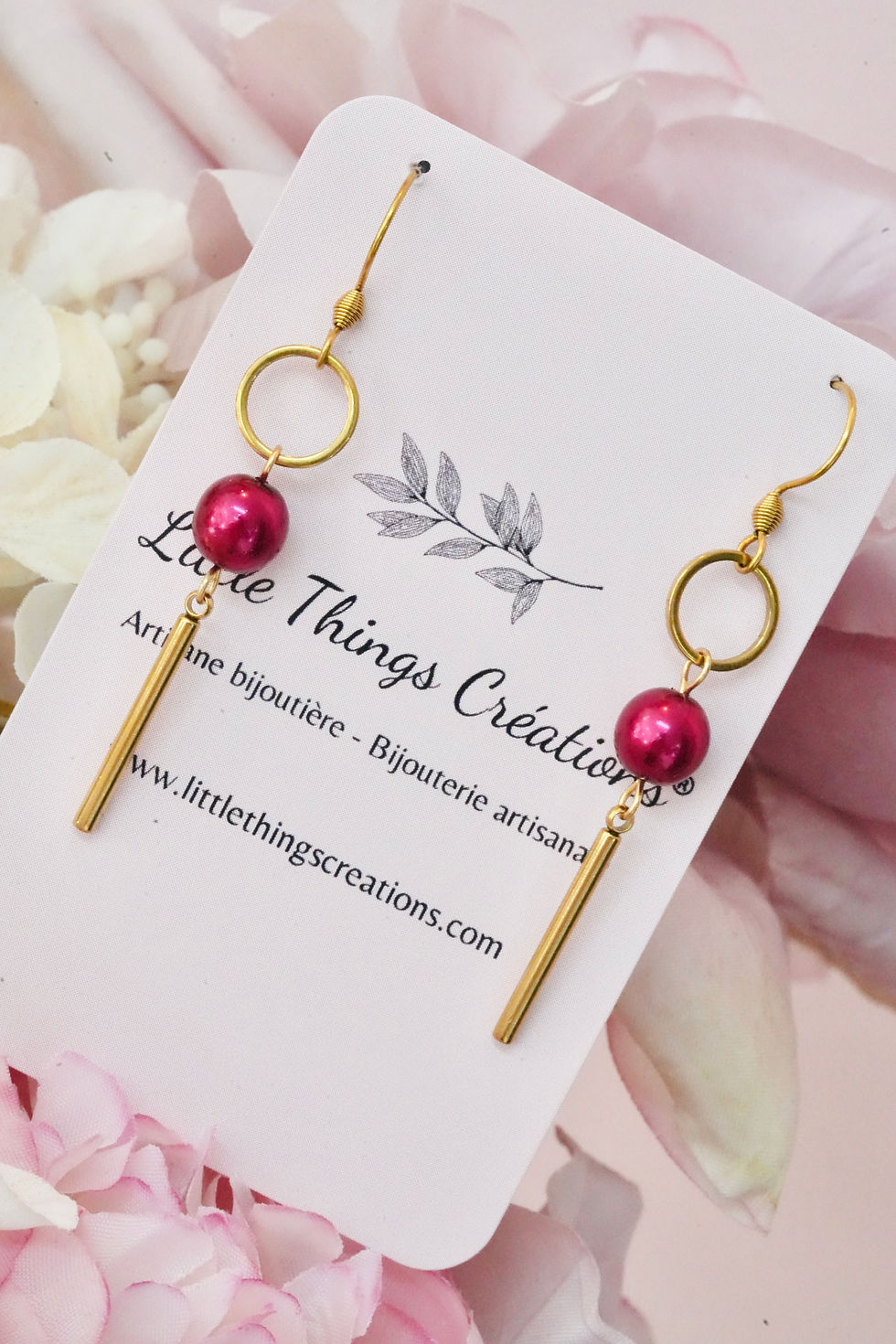 Thumbnail: Boucles d'oreilles BOP012  bordeaux/dorées
