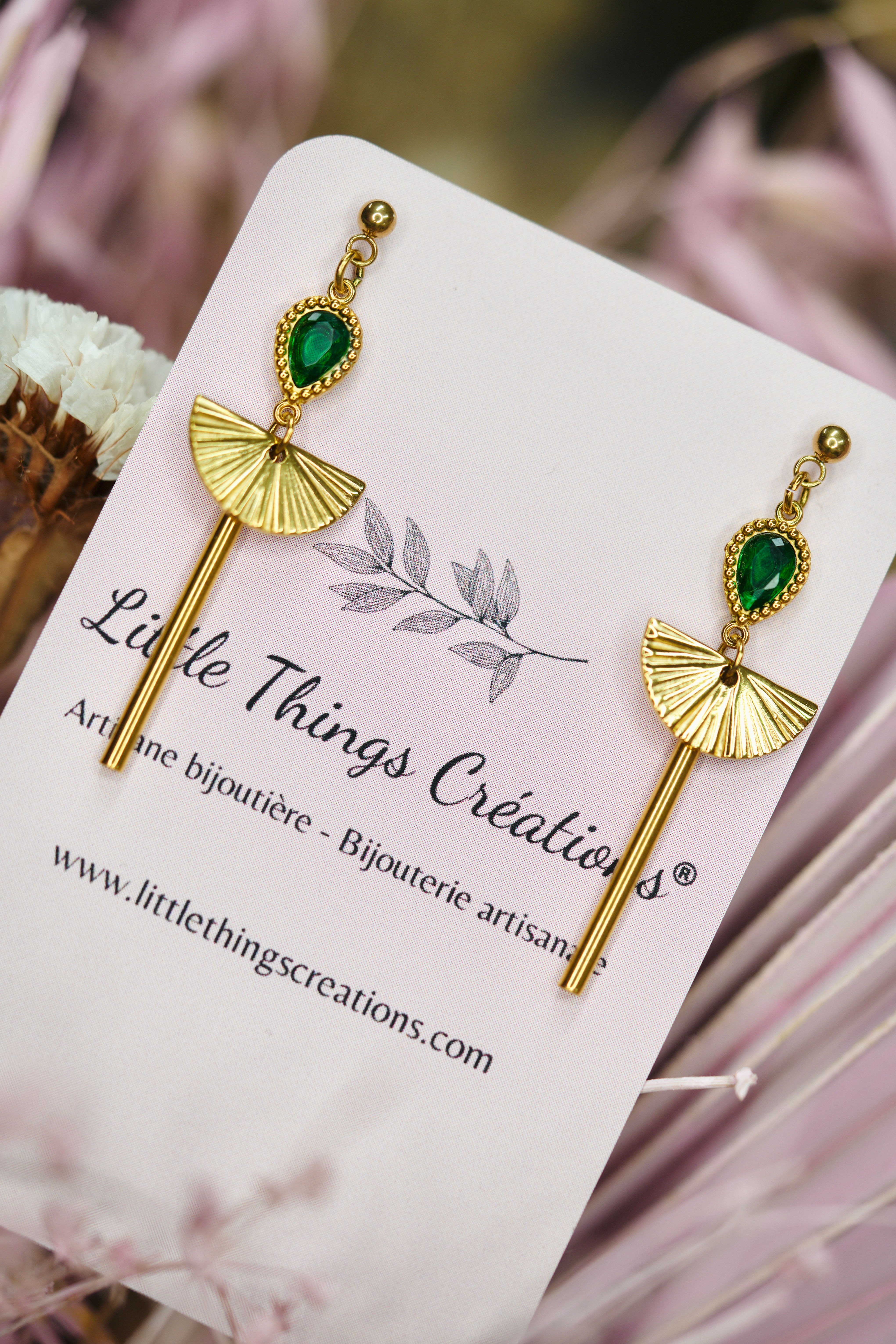 Boucles d'oreilles Joys dorées vertes