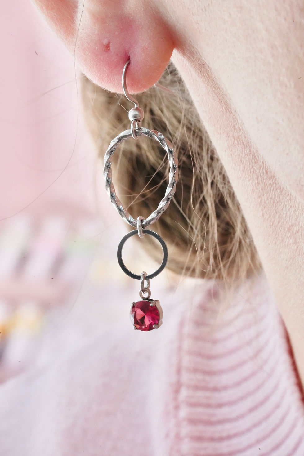 Thumbnail: Boucles d'oreilles BOP013  bordeaux/argentées