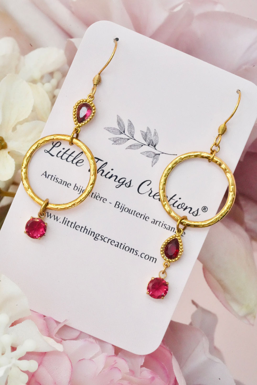 Thumbnail: Boucles d'oreilles BOP013  bordeaux/dorées