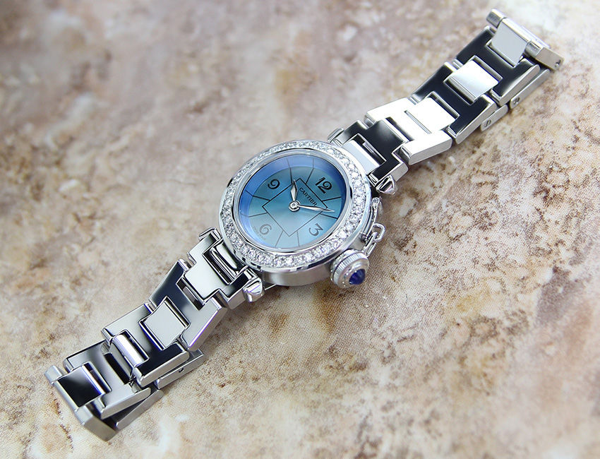 Thumbnail: Cartier Pasha Ladies 2973 Swiss Diamonds SS 27mm Watch