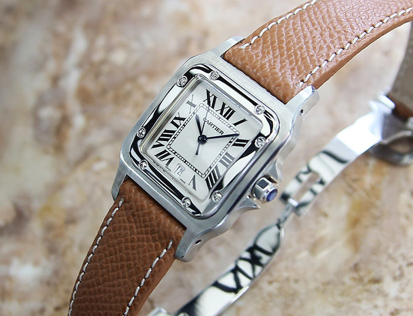 Thumbnail: Cartier Santos  Swiss Mens 30mm Luxury c2012 Dress Watch