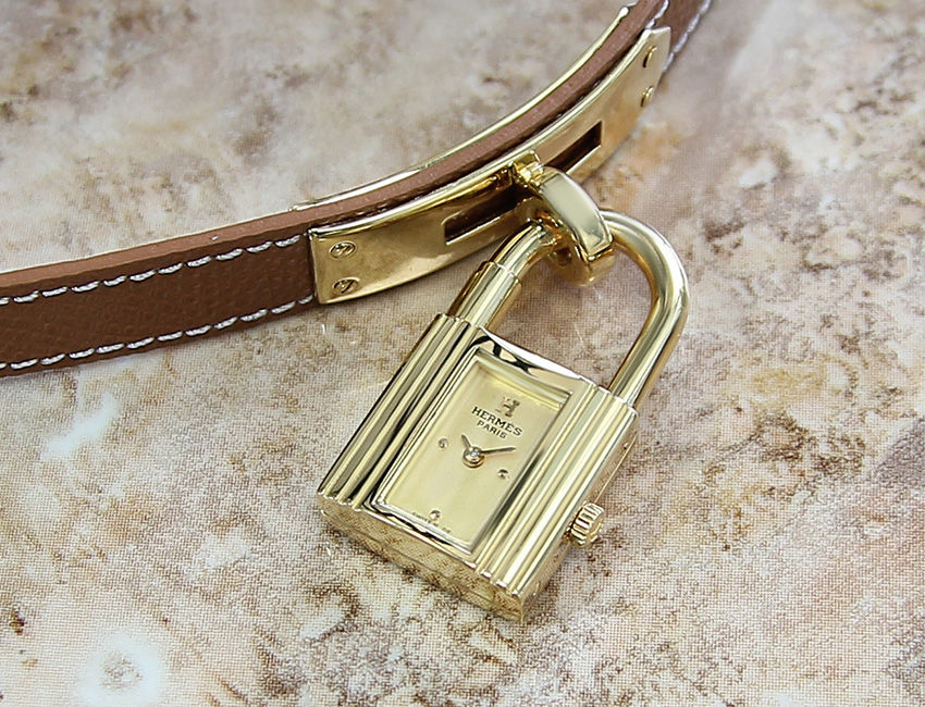 Thumbnail: Hermes Authentic Kelly Lock Swiss Gold Plated Watch