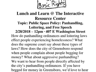 Panhandling and Loitering Lunch and Learn Feb. 28th 12pm @IRC