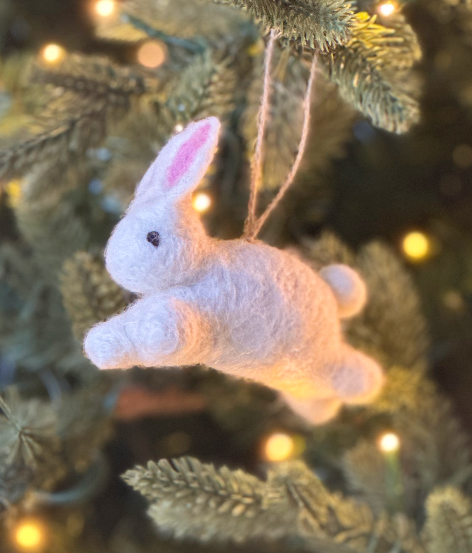 White Bunny Felt Wool Ornament