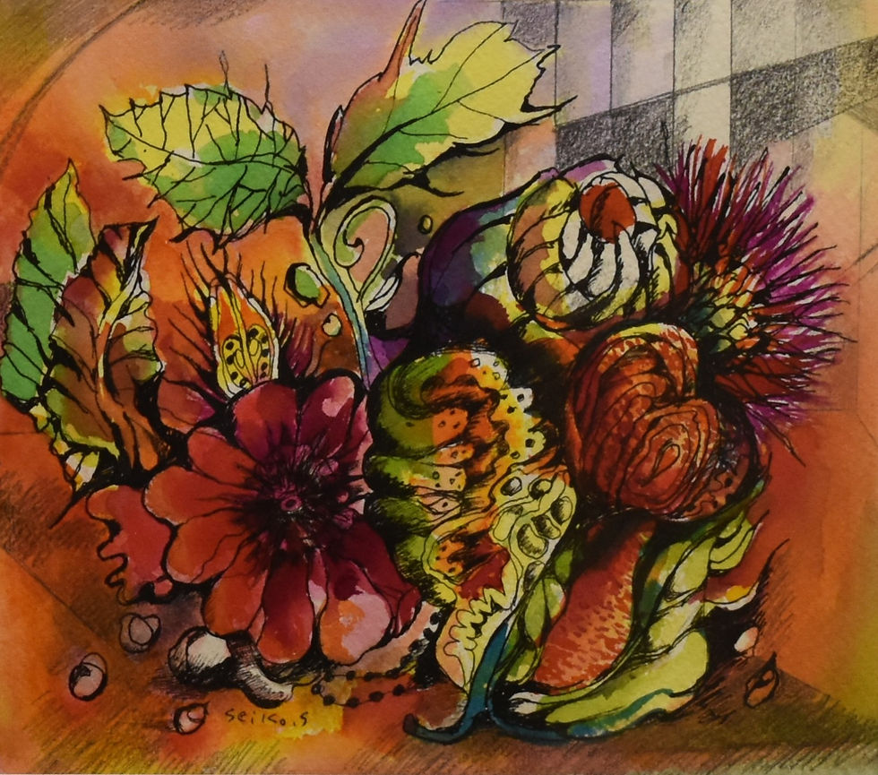 こぼれ種／ペン・水彩