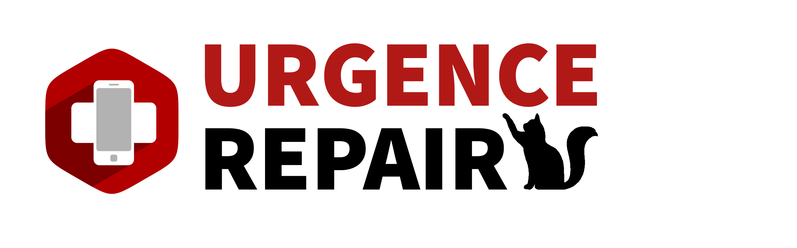 Logo avec texte rouge : URGENCE REPAIR, Réparation de téléphone à Grenoble.