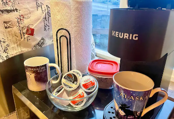 Coffee station in the Copper Ridge Cabin