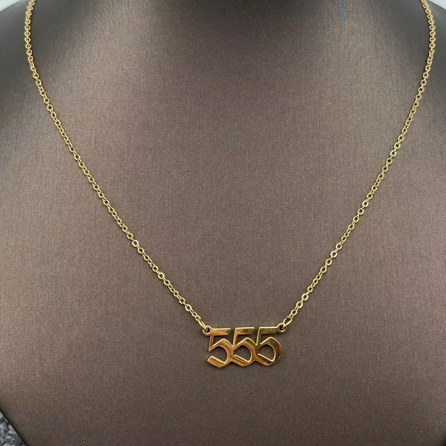 555 Lucky Numbers 18K Gold Plated Stainless Steel Necklace
