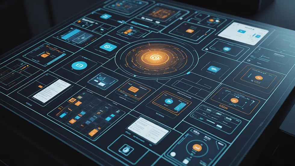 High angle view of an innovative software interface displaying automated workflows