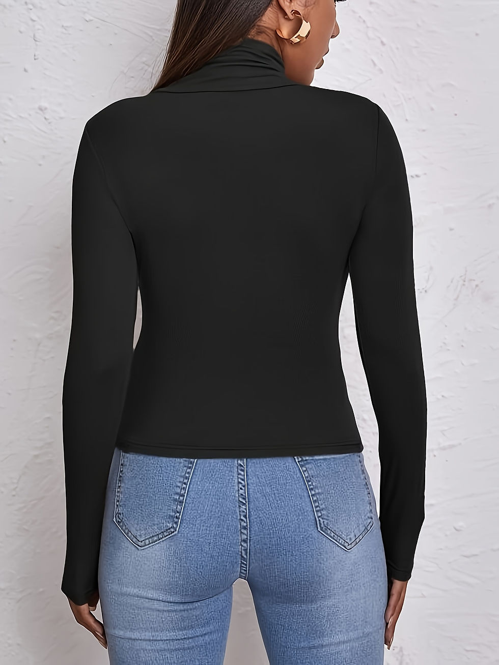 Thumbnail: [Casual Chic Polyester Crop Top] Polyester Blend Women's High-Neck Long Sleeve C